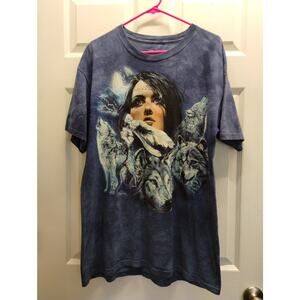 Vintage Y2K The Mountain Men's Size Large Wolf Wolves Blue Graphic T-Shirt